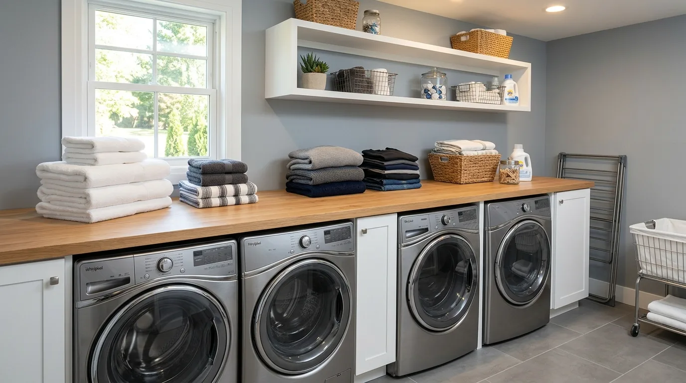 Use bins for separate supply categories inspiration for an organized laundry room.